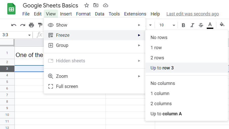 Picture of google sheets heading row step 4